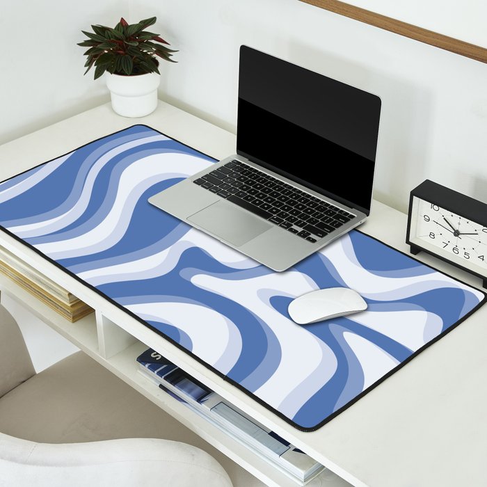 Trippy Glitch Blue Retro Liquid Swirl Abstract Pattern Desk Mat Gallery Image 2