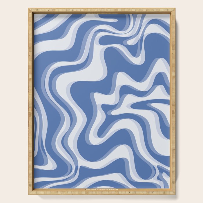 Trippy Glitch Blue Retro Liquid Swirl Abstract Pattern Serving Tray Gallery Image 1
