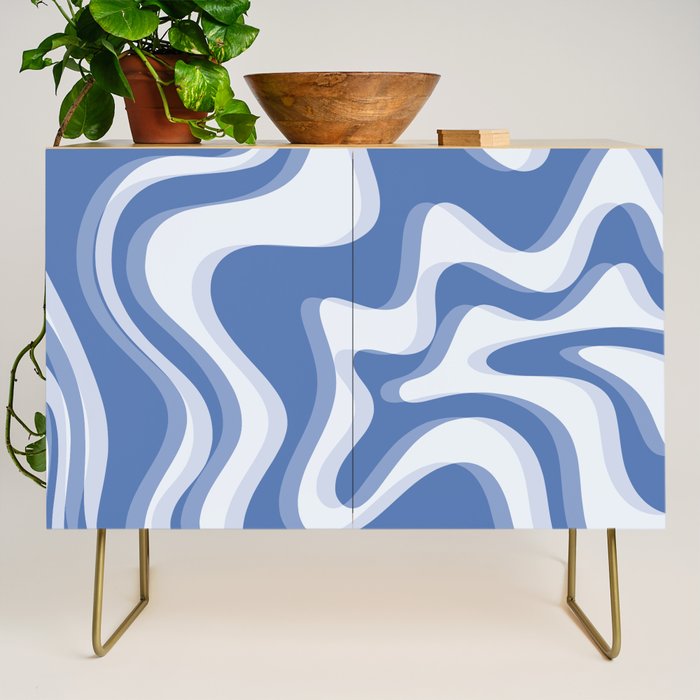 Trippy Glitch Blue Retro Liquid Swirl Abstract Pattern Credenza Gallery Image 1