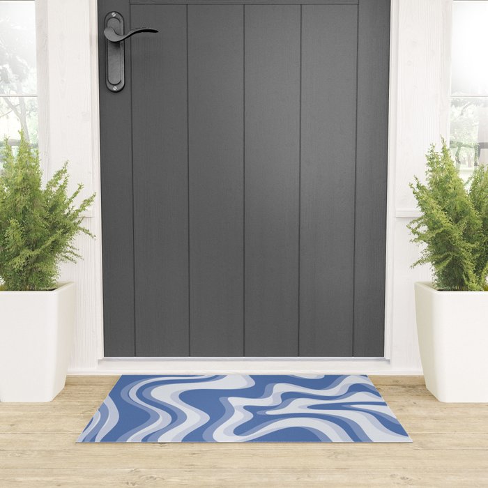Trippy Glitch Blue Retro Liquid Swirl Abstract Pattern Welcome Mat Gallery Image 3