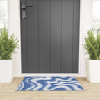 Trippy Glitch Blue Retro Liquid Swirl Abstract Pattern Welcome Mat Gallery Image 3
