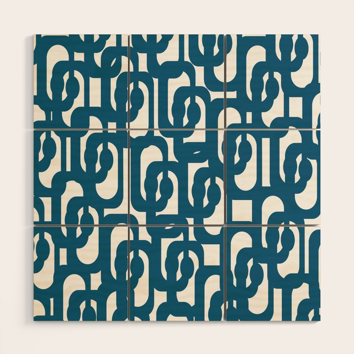 Mid Century Modern Contemporary Loop Pattern in Blue and White Wood Wall Art Gallery Image 1