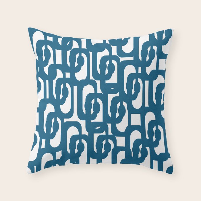 Mid Century Modern Contemporary Loop Pattern in Blue and White Throw Pillow Gallery Image 1