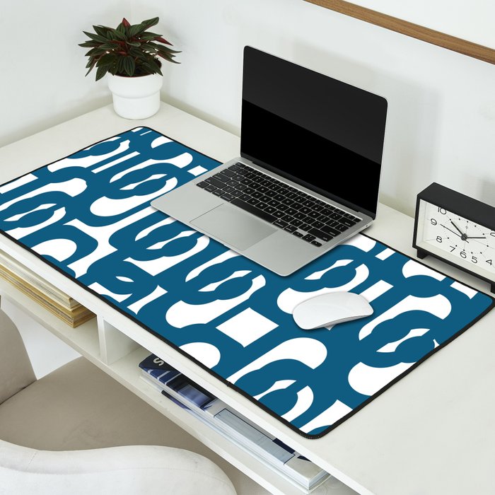 Mid Century Modern Contemporary Loop Pattern in Blue and White Desk Mat Gallery Image 2