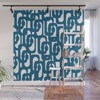 Mid Century Modern Contemporary Loop Pattern in Blue and White Wall Mural Gallery Image 1
