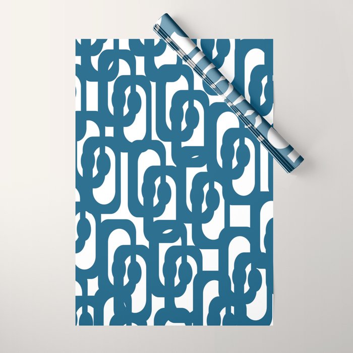 Mid Century Modern Contemporary Loop Pattern in Blue and White Wrapping Paper Gallery Image 1