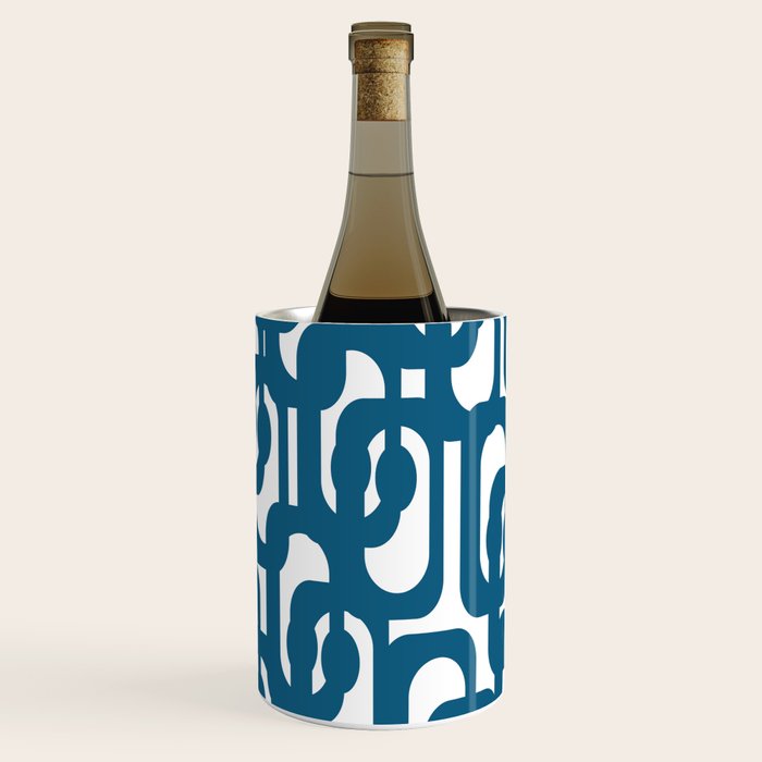 Mid Century Modern Contemporary Loop Pattern in Blue and White Wine Chiller Gallery Image 2