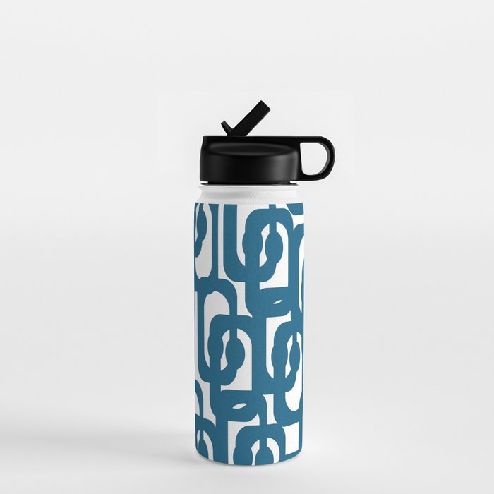 Mid Century Modern Contemporary Loop Pattern in Blue and White Water Bottle Gallery Image 1