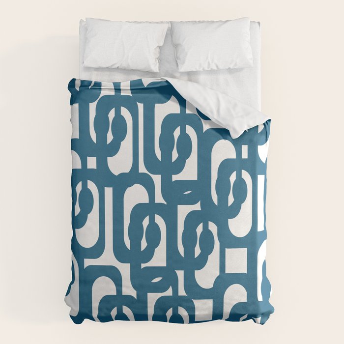 Mid Century Modern Contemporary Loop Pattern in Blue and White Duvet Cover Gallery Image 6