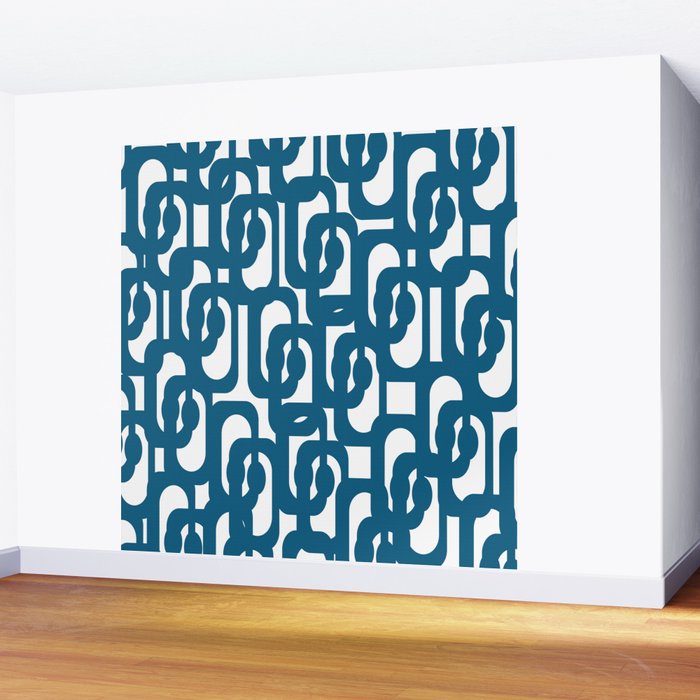 Mid Century Modern Contemporary Loop Pattern in Blue and White Wall Mural Gallery Image 2