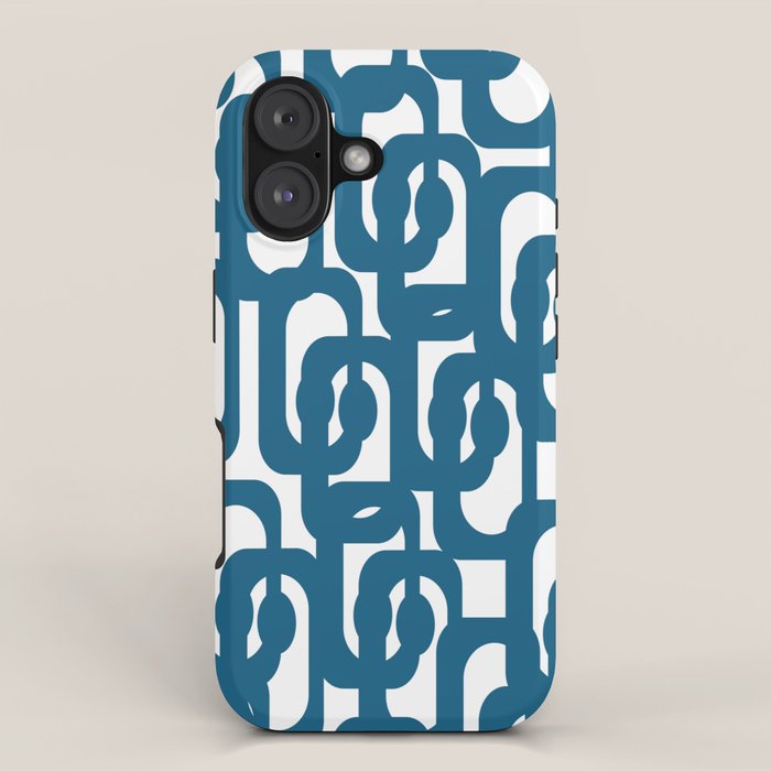 Mid Century Modern Contemporary Loop Pattern in Blue and White iPhone Case Gallery Image 1