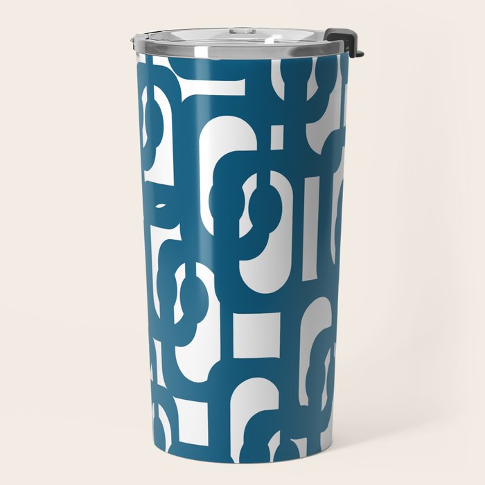 Mid Century Modern Contemporary Loop Pattern in Blue and White Travel Mug Gallery Image 2