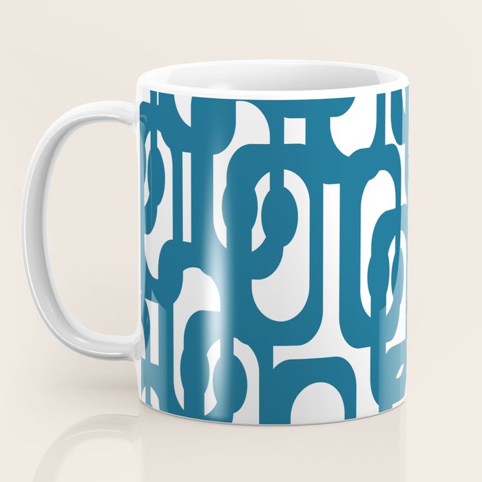 Mid Century Modern Contemporary Loop Pattern in Blue and White Coffee Mug Gallery Image 3