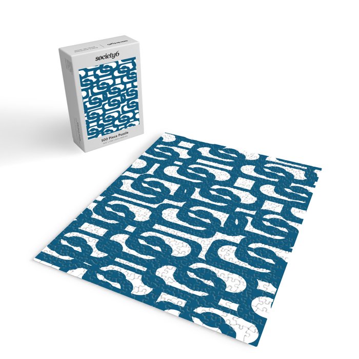 Mid Century Modern Contemporary Loop Pattern in Blue and White Jigsaw Puzzle Gallery Image 2