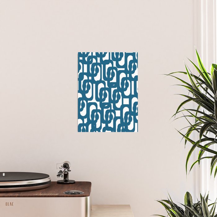 Mid Century Modern Contemporary Loop Pattern in Blue and White Poster Gallery Image 2