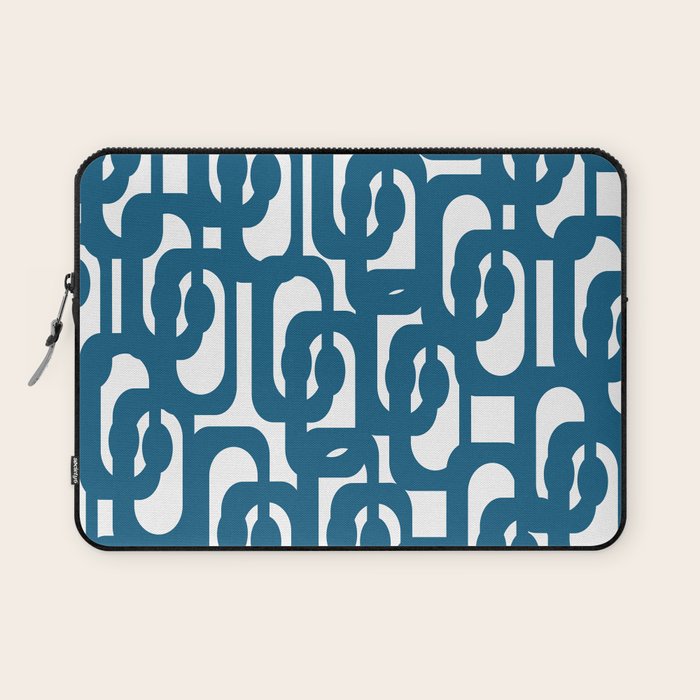 Mid Century Modern Contemporary Loop Pattern in Blue and White Laptop Sleeve Gallery Image 1