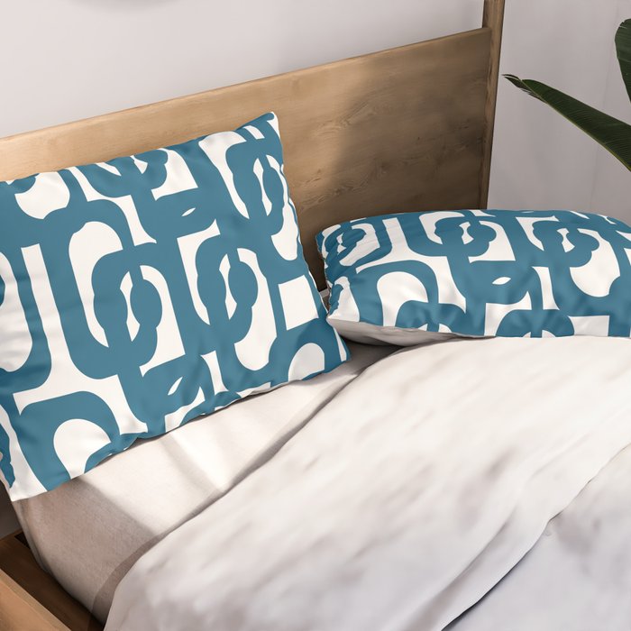 Mid Century Modern Contemporary Loop Pattern in Blue and White Pillow Sham Gallery Image 2