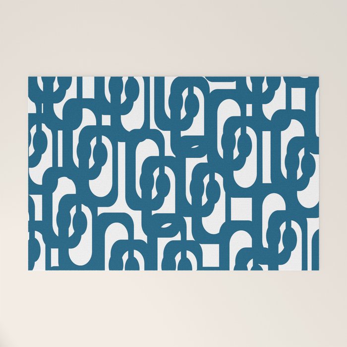 Mid Century Modern Contemporary Loop Pattern in Blue and White Welcome Mat Gallery Image 1