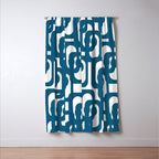 Mid Century Modern Contemporary Loop Pattern in Blue and White Window Curtain Gallery Image 3