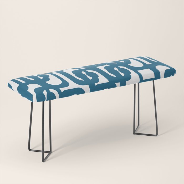 Mid Century Modern Contemporary Loop Pattern in Blue and White Bench Gallery Image 1