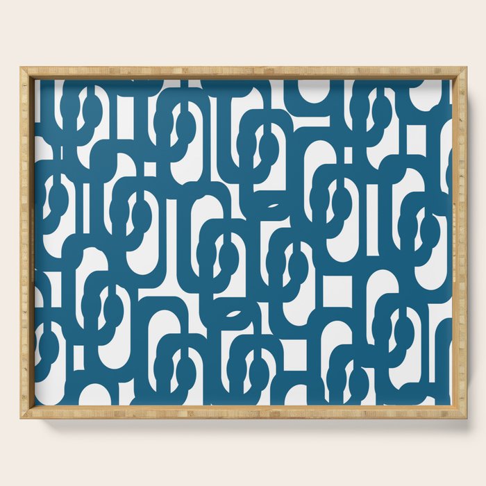 Mid Century Modern Contemporary Loop Pattern in Blue and White Serving Tray Gallery Image 1