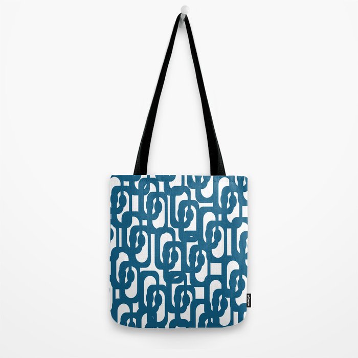 Mid Century Modern Contemporary Loop Pattern in Blue and White Tote Bag Gallery Image 2