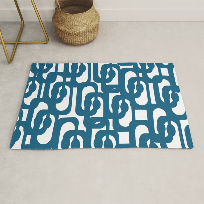 Mid Century Modern Contemporary Loop Pattern in Blue and White Rug Gallery Image 1