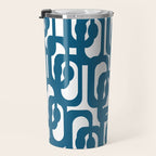 Mid Century Modern Contemporary Loop Pattern in Blue and White Travel Mug Gallery Image 3