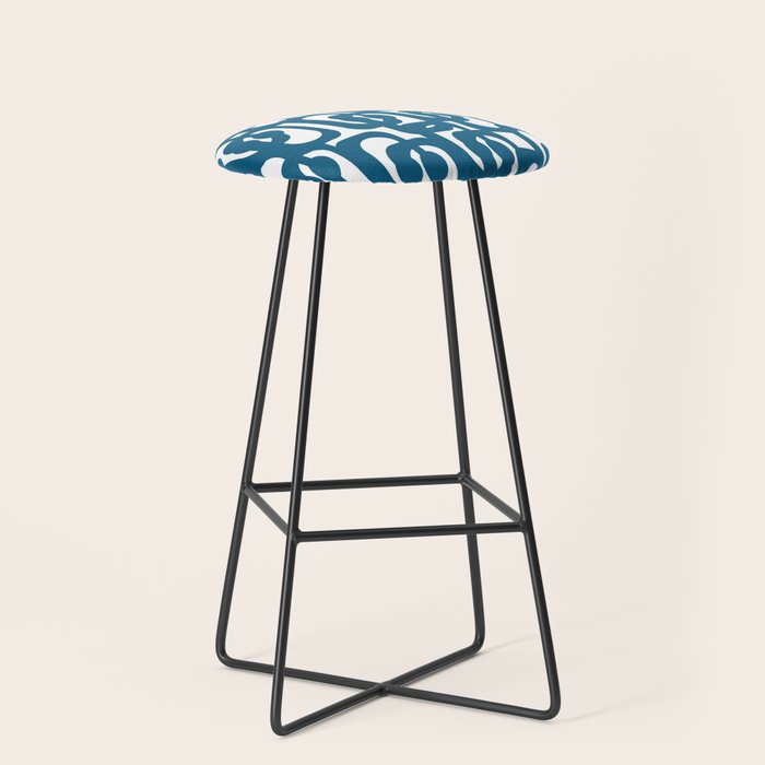 Mid Century Modern Contemporary Loop Pattern in Blue and White Stool Gallery Image 1