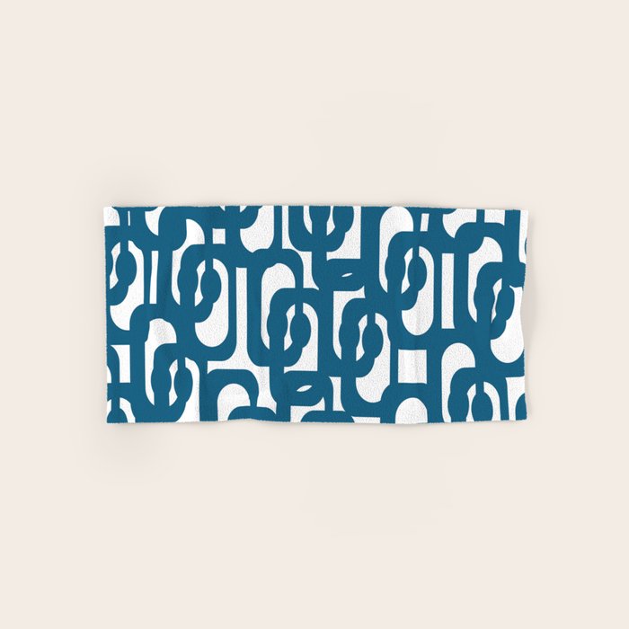 Mid Century Modern Contemporary Loop Pattern in Blue and White Bath Towel Gallery Image 1