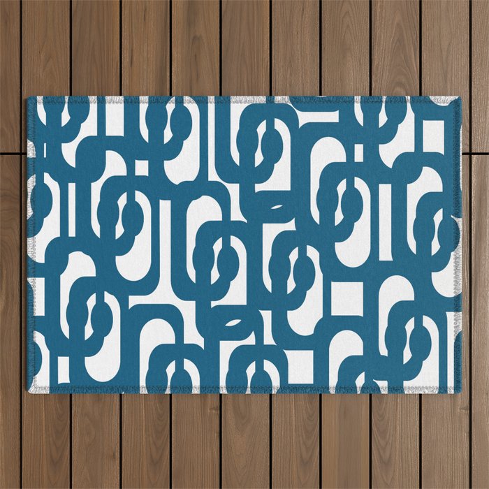 Mid Century Modern Contemporary Loop Pattern in Blue and White Outdoor Rug Gallery Image 1