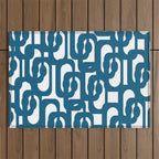 Mid Century Modern Contemporary Loop Pattern in Blue and White Outdoor Rug Gallery Image 1