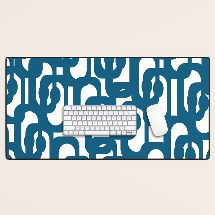 Mid Century Modern Contemporary Loop Pattern in Blue and White Desk Mat Gallery Image 1