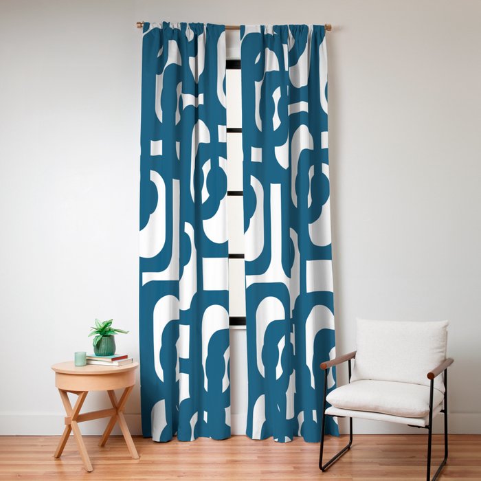 Mid Century Modern Contemporary Loop Pattern in Blue and White Window Curtain Gallery Image 8