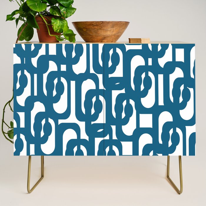 Mid Century Modern Contemporary Loop Pattern in Blue and White Credenza Gallery Image 1