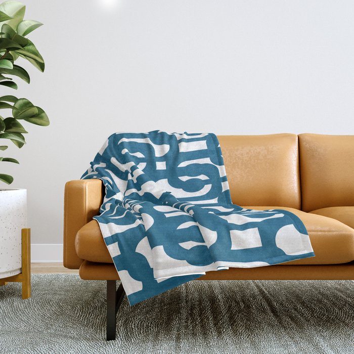 Mid Century Modern Contemporary Loop Pattern in Blue and White Throw Blanket Gallery Image 1
