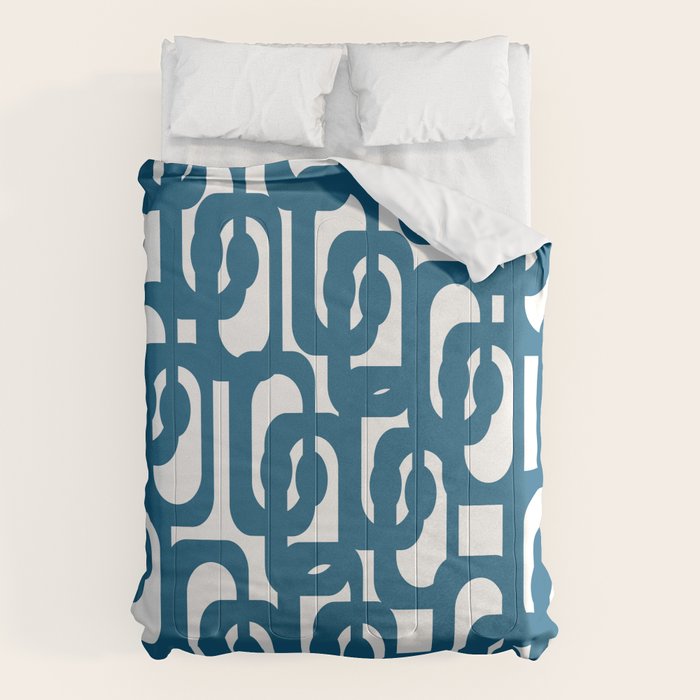 Mid Century Modern Contemporary Loop Pattern in Blue and White Comforter Gallery Image 1