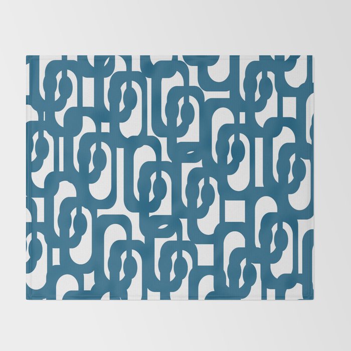 Mid Century Modern Contemporary Loop Pattern in Blue and White Throw Blanket Gallery Image 2