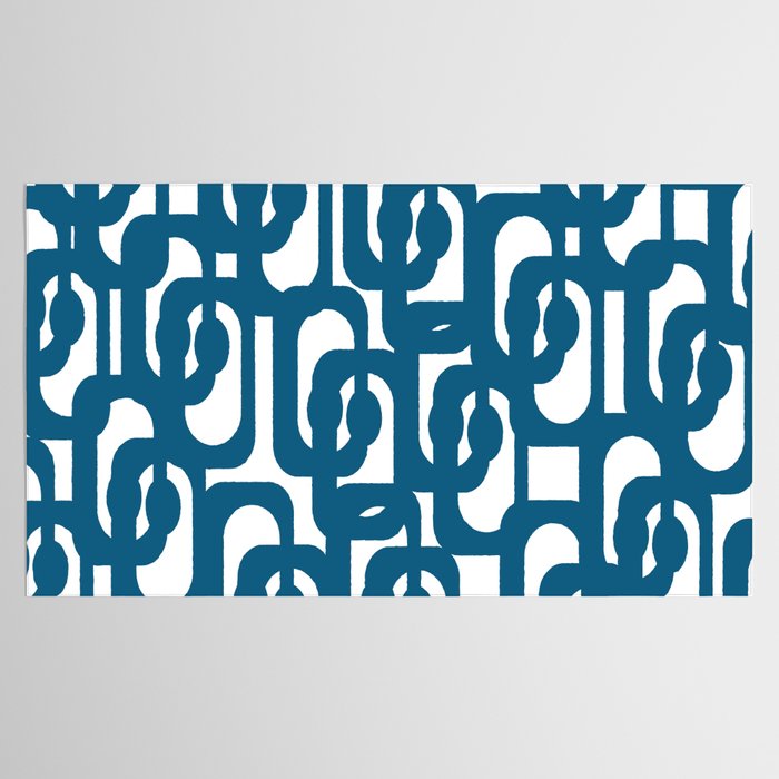 Mid Century Modern Contemporary Loop Pattern in Blue and White Tablecloth Gallery Image 2