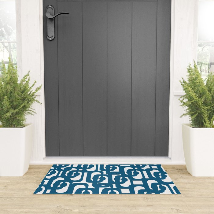 Mid Century Modern Contemporary Loop Pattern in Blue and White Welcome Mat Gallery Image 3