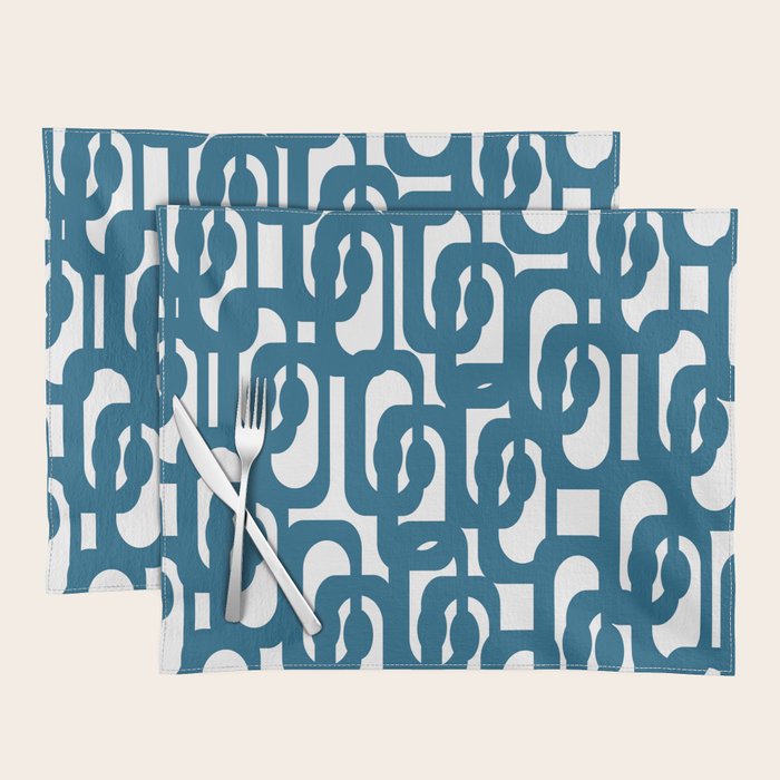 Mid Century Modern Contemporary Loop Pattern in Blue and White Placemat Gallery Image 1