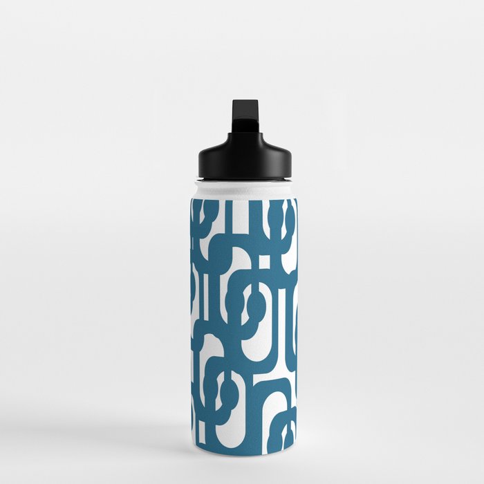 Mid Century Modern Contemporary Loop Pattern in Blue and White Water Bottle Gallery Image 3