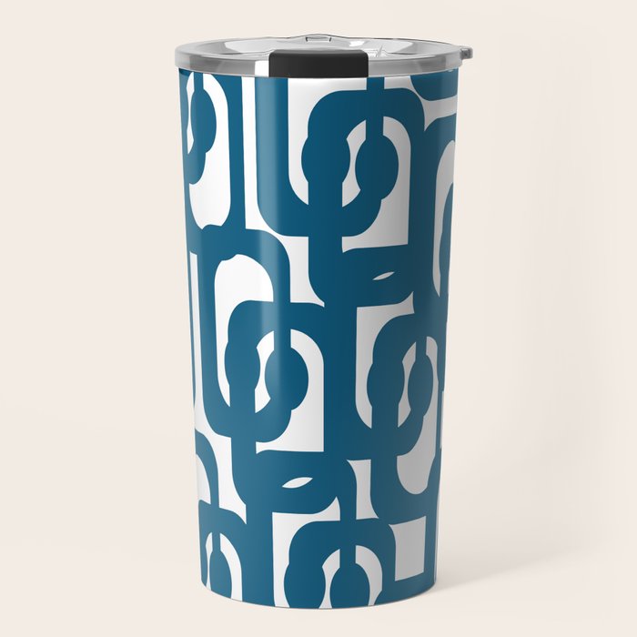 Mid Century Modern Contemporary Loop Pattern in Blue and White Travel Mug Gallery Image 1