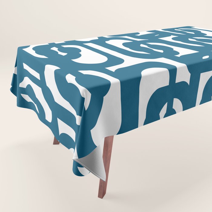 Mid Century Modern Contemporary Loop Pattern in Blue and White Tablecloth Gallery Image 1