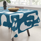 Mid Century Modern Contemporary Loop Pattern in Blue and White Tablecloth Gallery Image 3