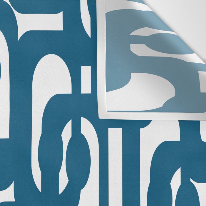 Mid Century Modern Contemporary Loop Pattern in Blue and White Wall Tapestry Gallery Image 3