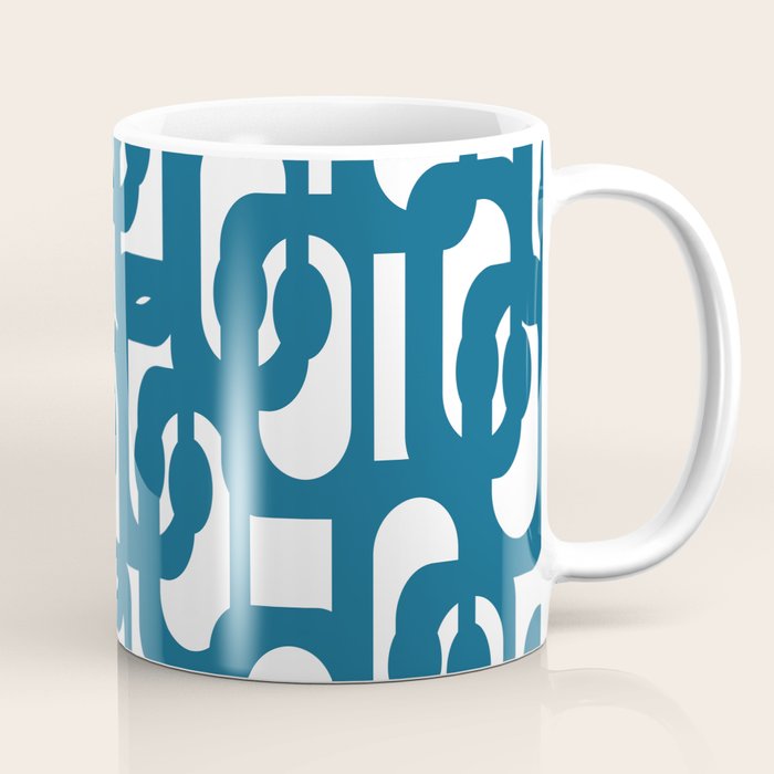 Mid Century Modern Contemporary Loop Pattern in Blue and White Coffee Mug Gallery Image 1
