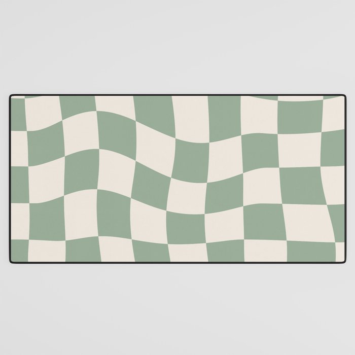 Sage Green Wavy Checkered Pattern Desk Mat Gallery Image 3