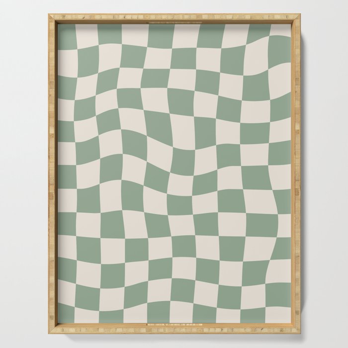 Sage Green Wavy Checkered Pattern Serving Tray Gallery Image 1