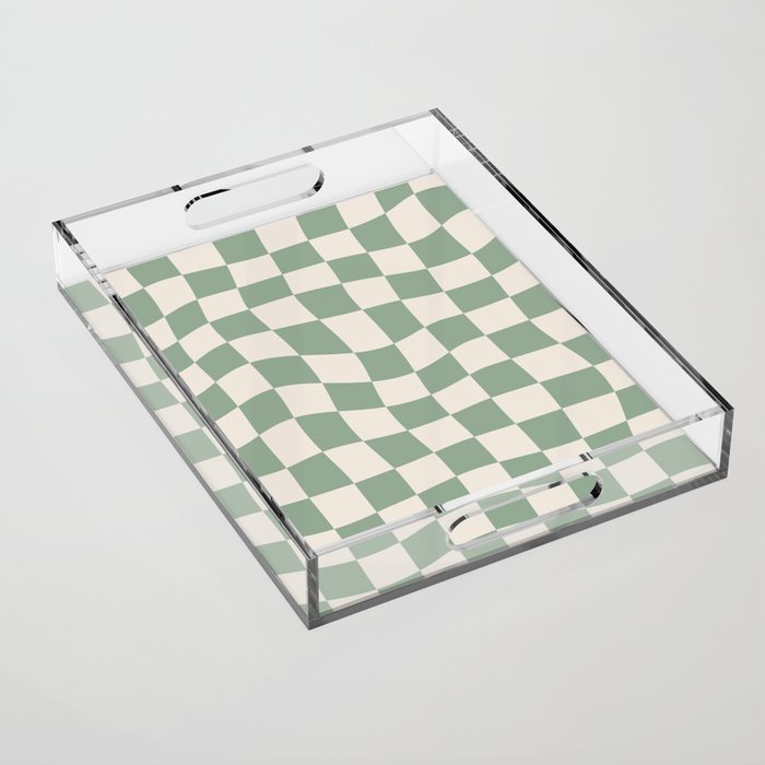 Sage Green Wavy Checkered Pattern Acrylic Tray Gallery Image 1